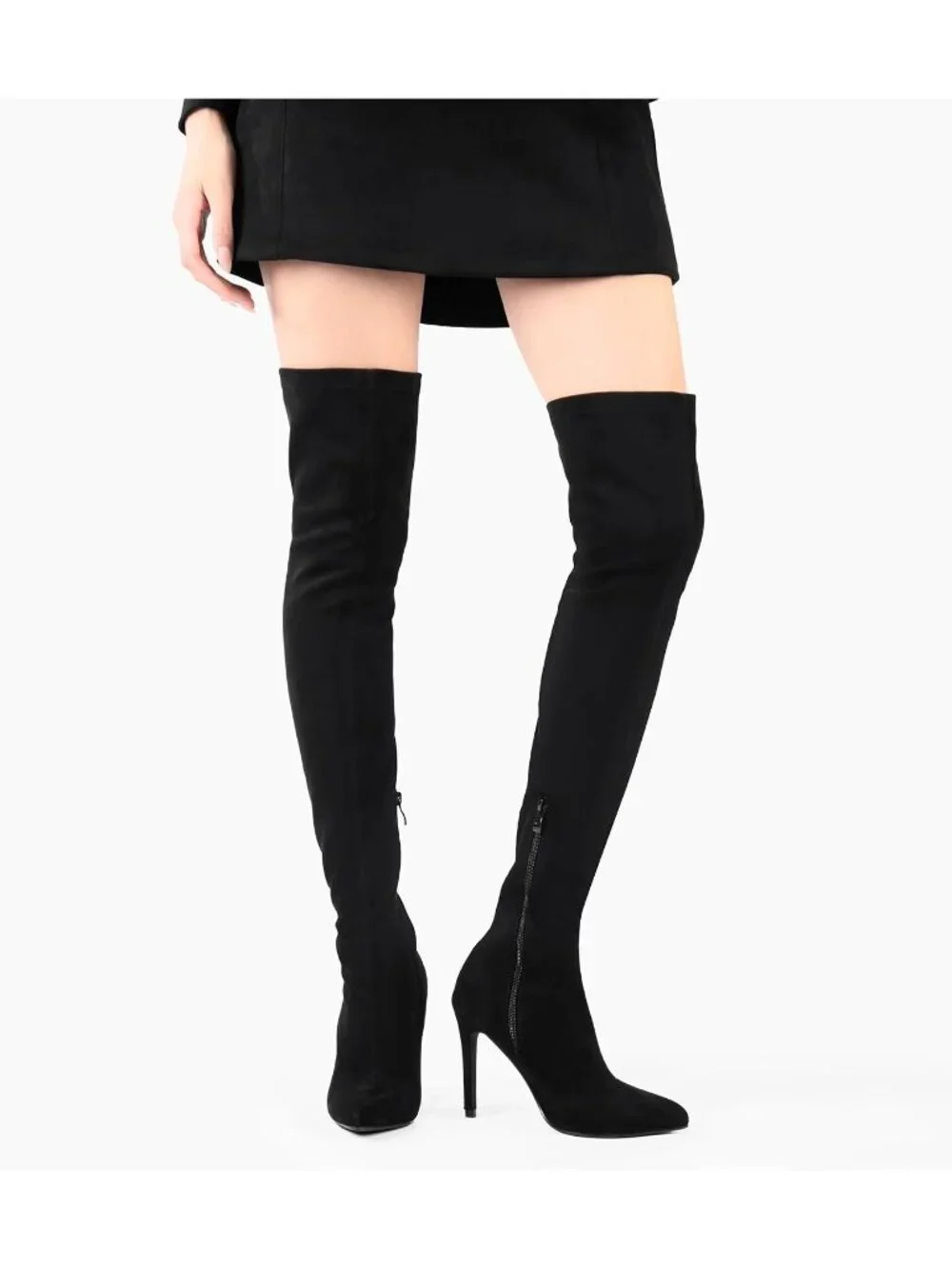 Women's Suede Black Suede Side Zipper Stiletto Heel Stretch Over The Knee Boots